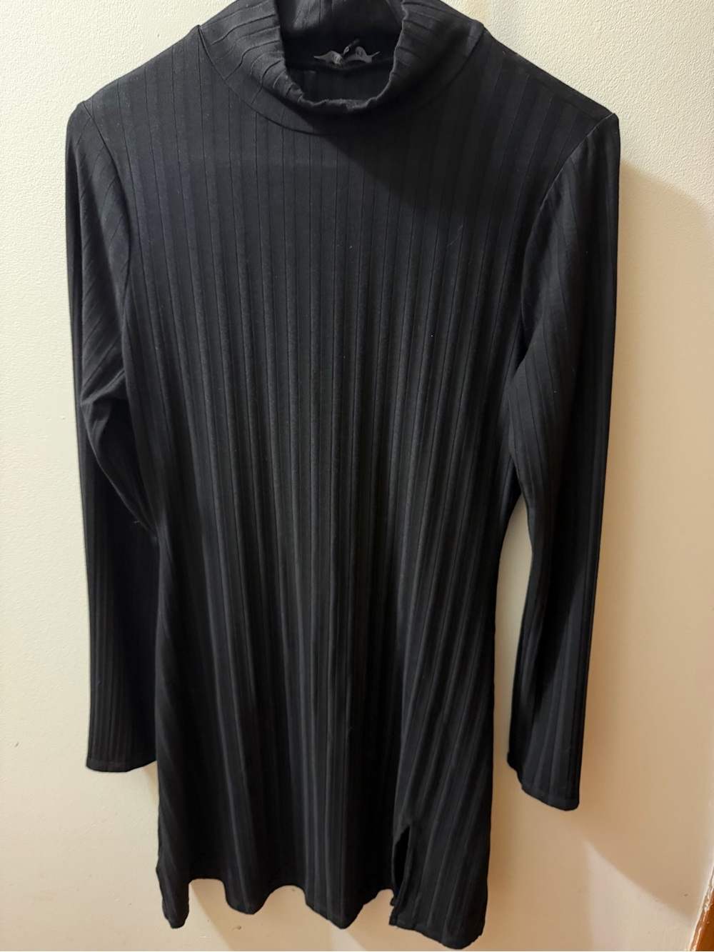 Love Tree Black Ribbed Long-Sleeve Mock Neck Dress